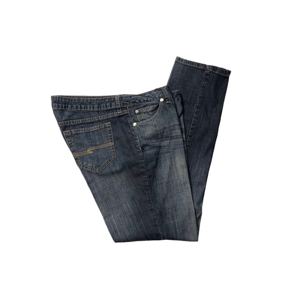 ARIZONA Mid-Rise Dark Jeans Juniors 15 Average Straight Leg Stretch‎ Lt Distress - Picture 3 of 13